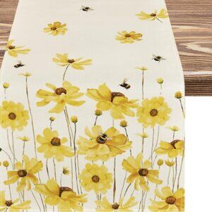 Floral Table Runner Spring Summer Daisy Bee Decor Cottage Farmhouse Cloth 13x72